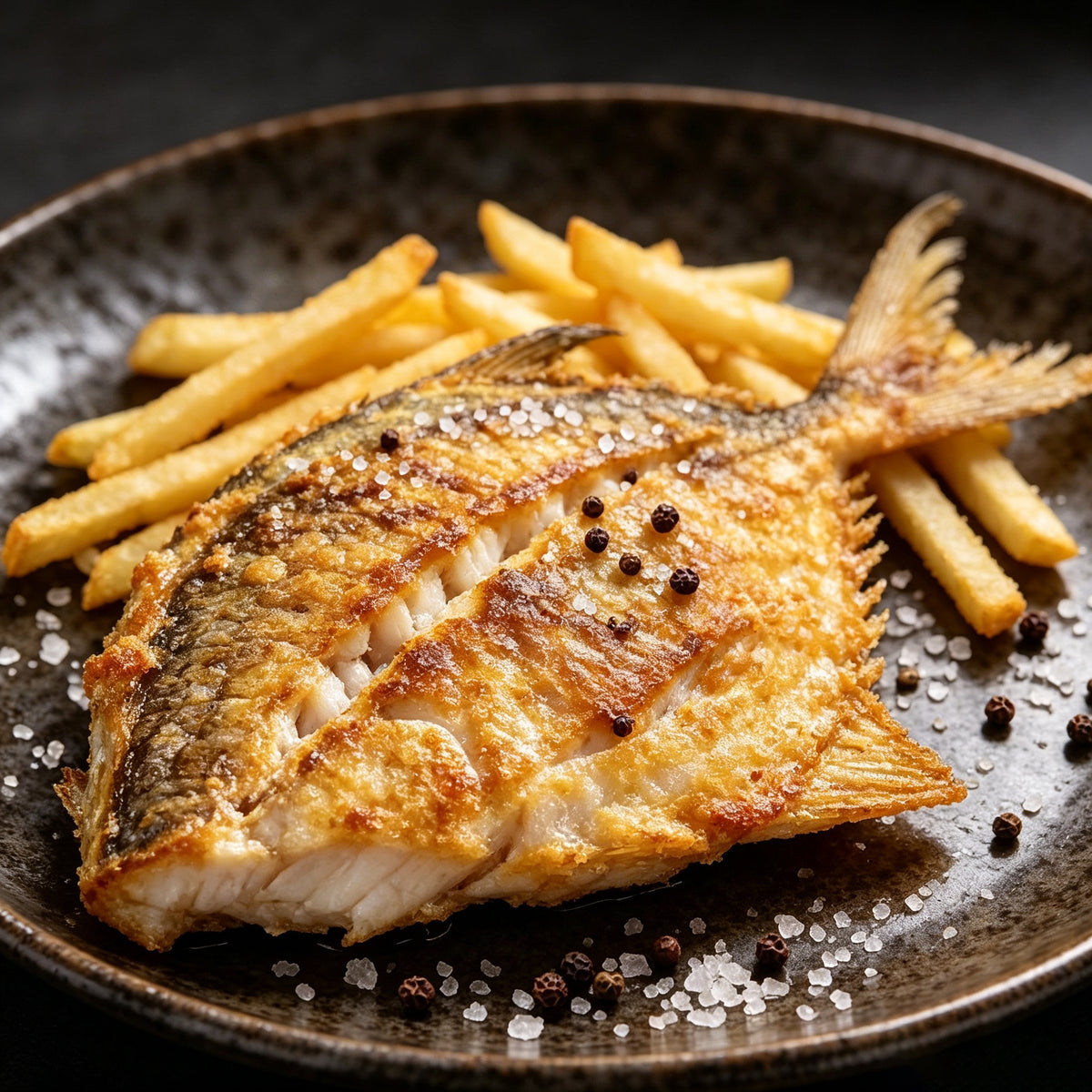 Pan-fried golden pompano with crisp golden skin