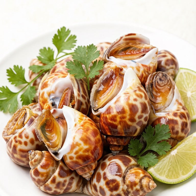 Stir-fried Babylon snails with herbs and lime